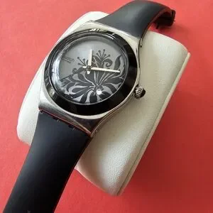 Swatch Black and Silver Flower Accents Watch Swatch Watch Irony “Black Flower” YLS146 Stainless Steel  main image 2